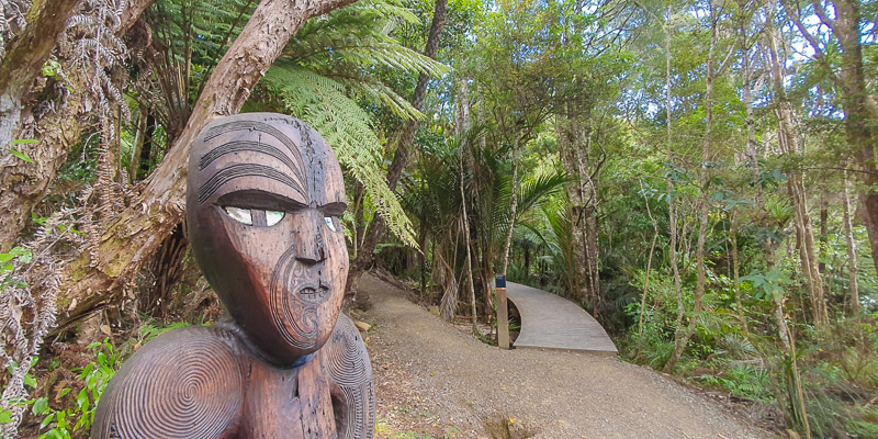 Maori carving in the rainforest on a nature and wine tour from Auckland